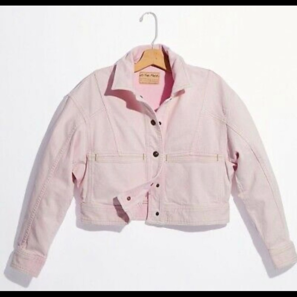 Free People WE THE FREE Star Crossed Pink Denim Jean Jacket Pink